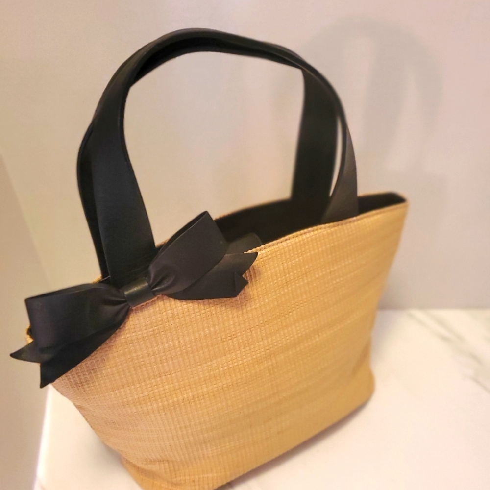 Cute Woven With Black Bow Handbag.